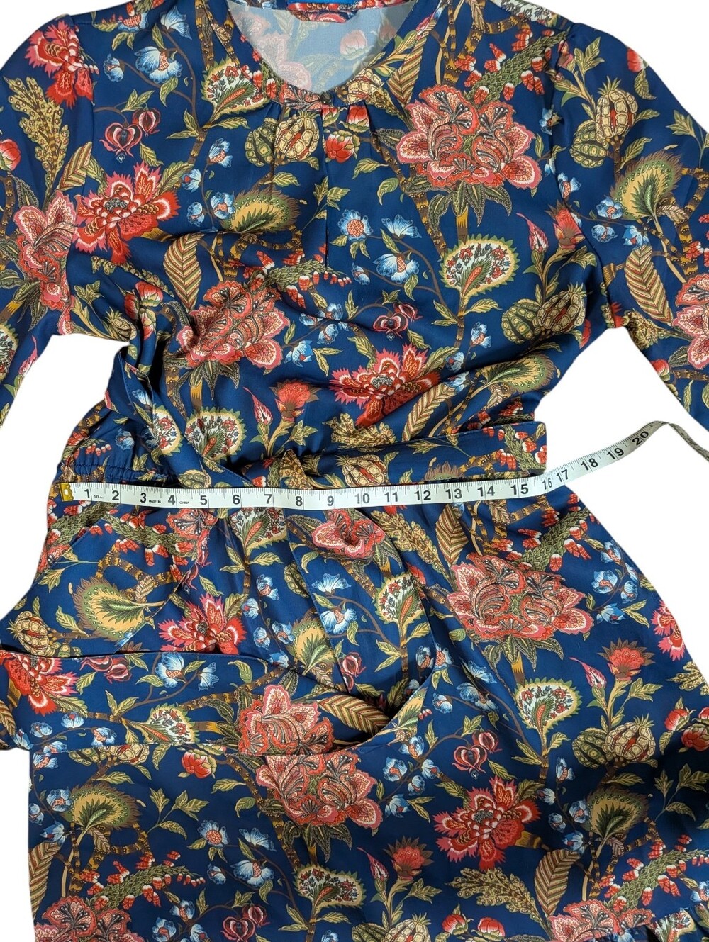 J. McLaughlin Cerina Navy Floral Baroque Bloom Tie-Waist Midi Dress Pockets L - Picture 5 of 8